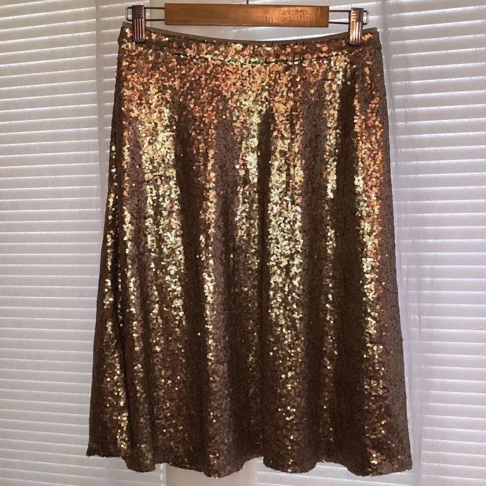 Ann Taylor 4 Sequined A line Flowy Metallic Skirt with Back Zip - Picture 4 of 13